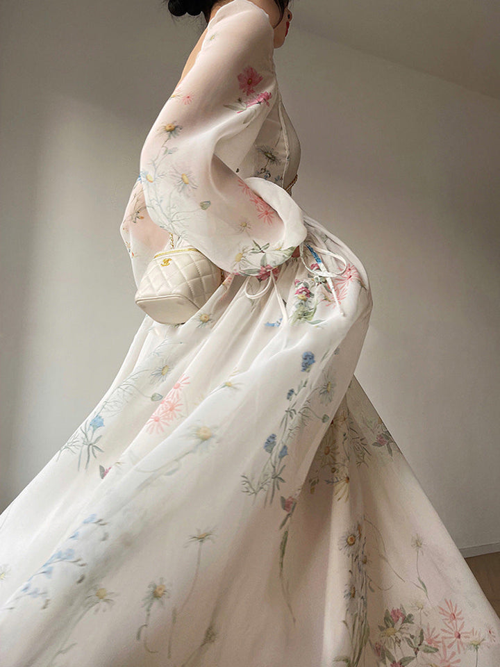 Mirla | Dam Chiffon Långärmad Off-Shoulder Midi Klänning-Eva Jonsson