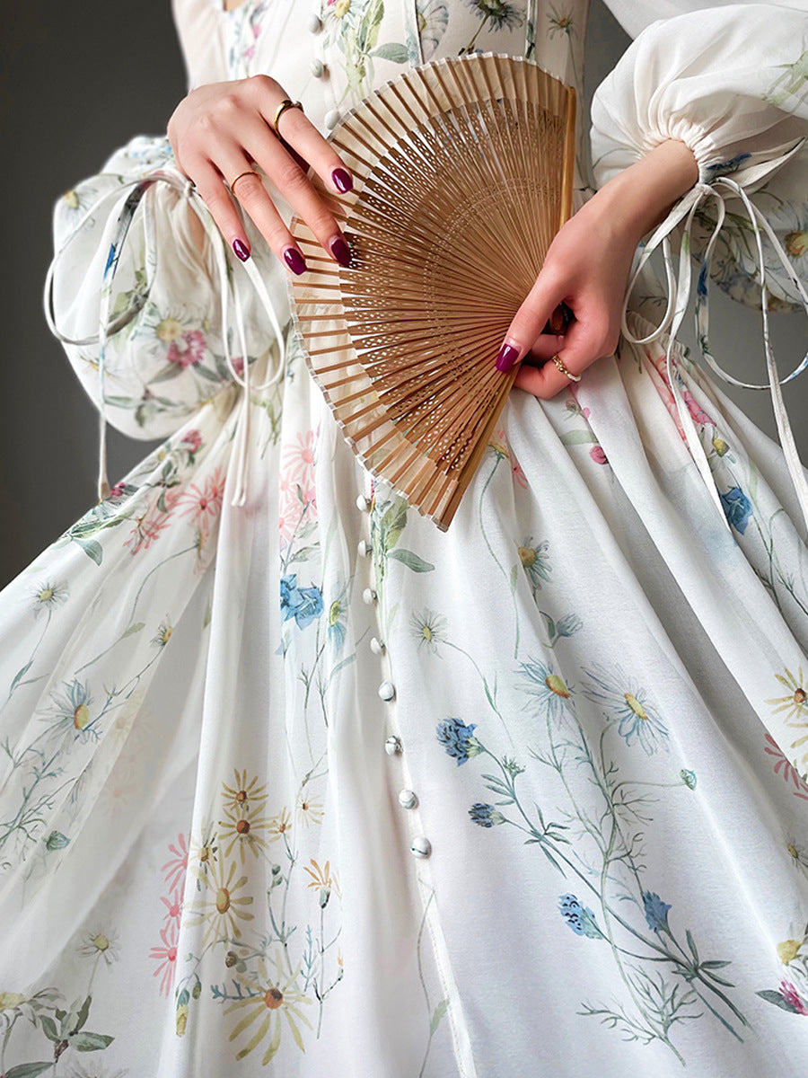 Mirla | Dam Chiffon Långärmad Off-Shoulder Midi Klänning-Eva Jonsson