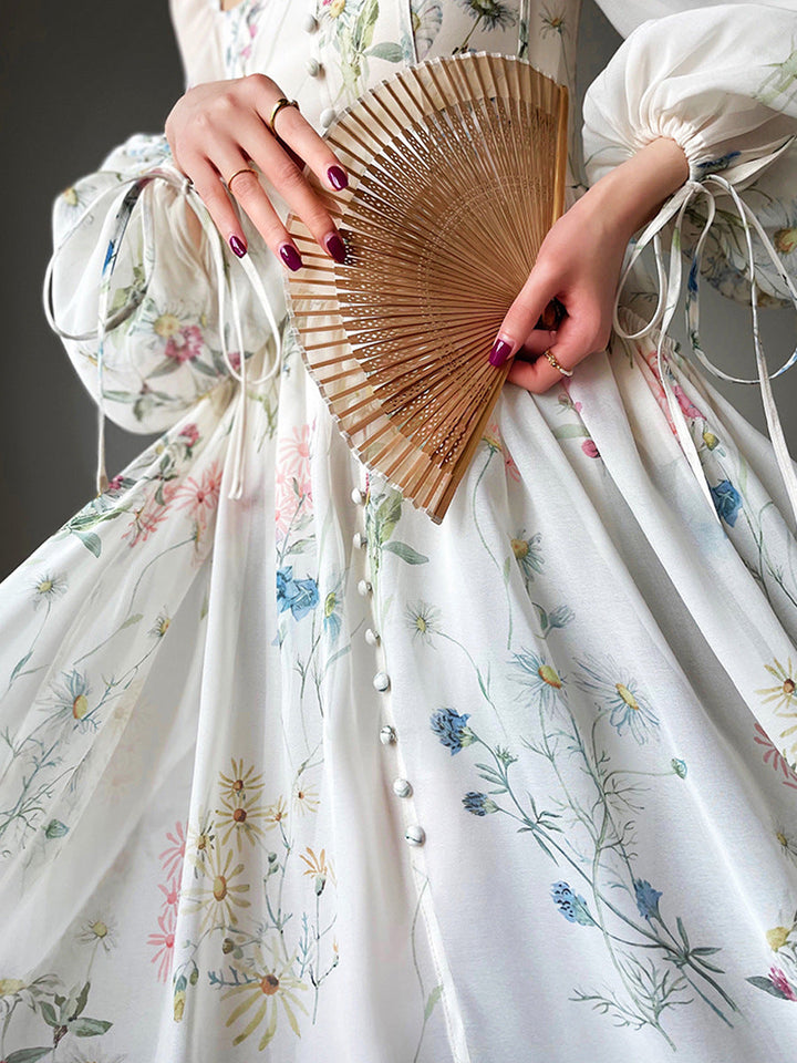 Mirla | Dam Chiffon Långärmad Off-Shoulder Midi Klänning-Eva Jonsson