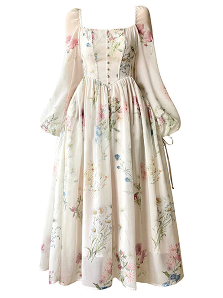 Mirla | Dam Chiffon Långärmad Off-Shoulder Midi Klänning-Eva Jonsson