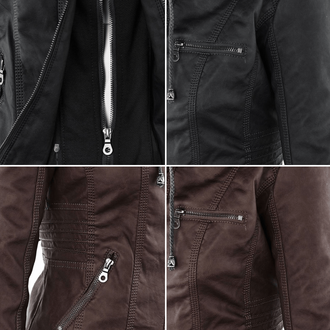 Mirla | Dam Hooded Slim Fit Bikerjacka-Eva Jonsson