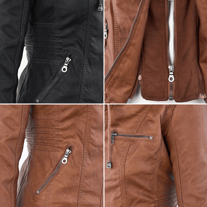 Mirla | Dam Hooded Slim Fit Bikerjacka-Eva Jonsson