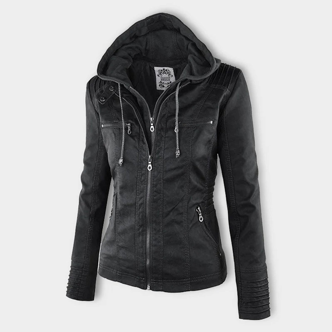 Mirla | Dam Hooded Slim Fit Bikerjacka-Eva Jonsson