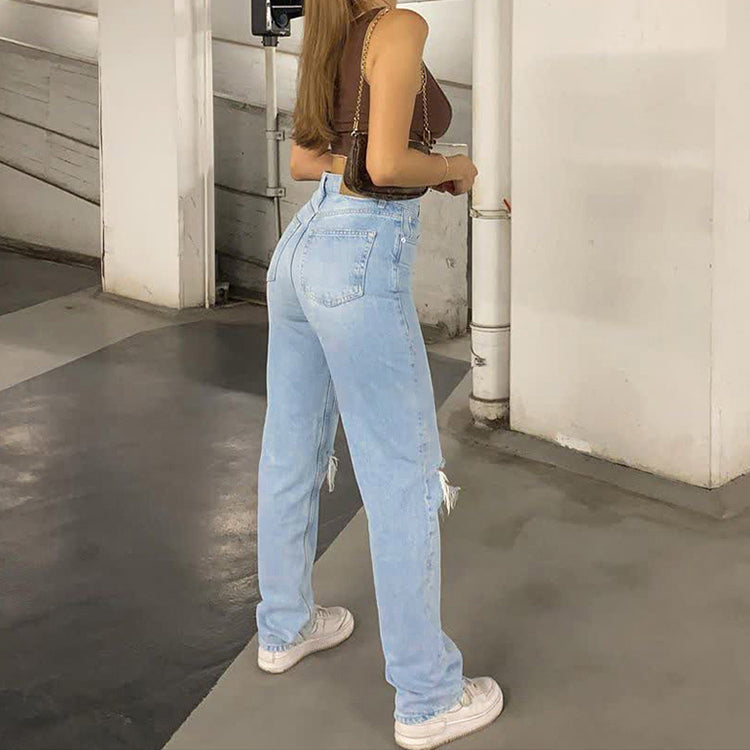 Mirla | Dam Jeans med Lös Passform Rivet Vid Ben Hög Midja Lässig Baggy Jean-Eva Jonsson