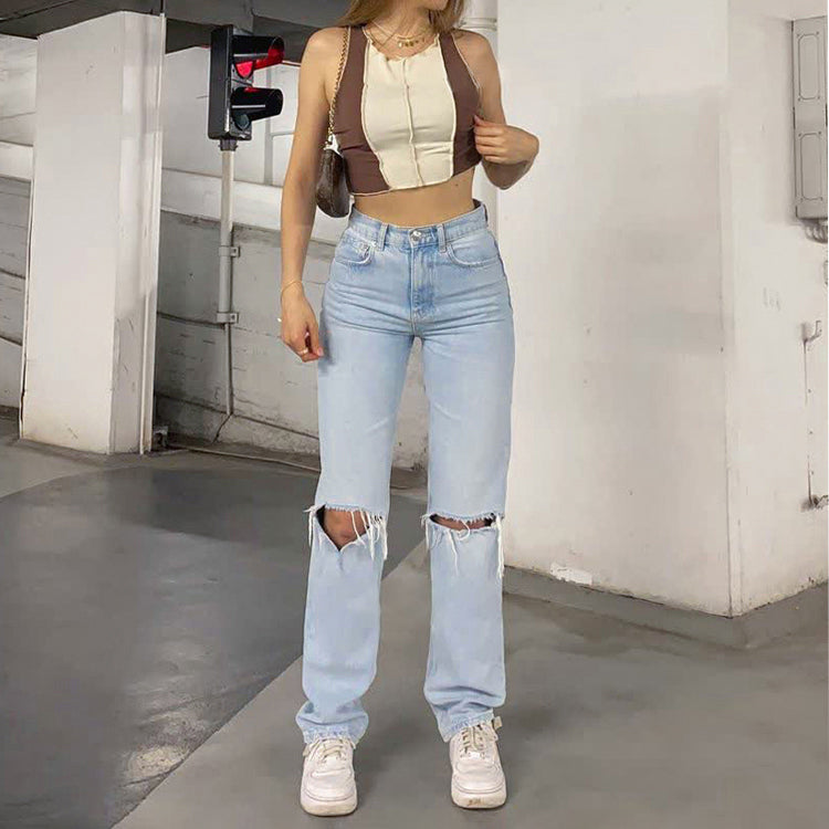 Mirla | Dam Jeans med Lös Passform Rivet Vid Ben Hög Midja Lässig Baggy Jean-Eva Jonsson