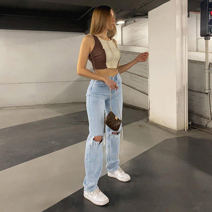 Mirla | Dam Jeans med Lös Passform Rivet Vid Ben Hög Midja Lässig Baggy Jean-Eva Jonsson