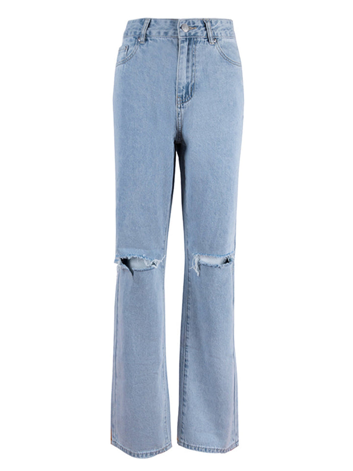 Mirla | Dam Jeans med Lös Passform Rivet Vid Ben Hög Midja Lässig Baggy Jean-Eva Jonsson