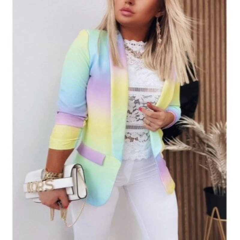 Mirla | Dam Ombre Öppen Front Blazer, Långa Ärmar, Avslappnad Passform-Eva Jonsson