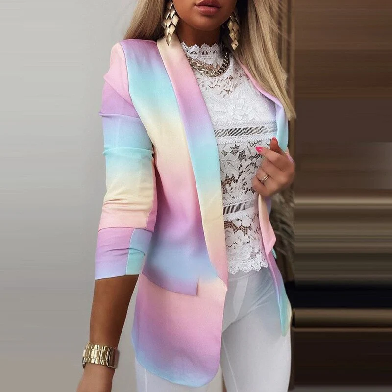 Mirla | Dam Ombre Öppen Front Blazer, Långa Ärmar, Avslappnad Passform-Eva Jonsson