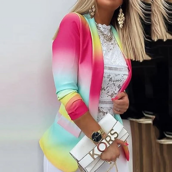 Mirla | Dam Ombre Öppen Front Blazer, Långa Ärmar, Avslappnad Passform-Eva Jonsson