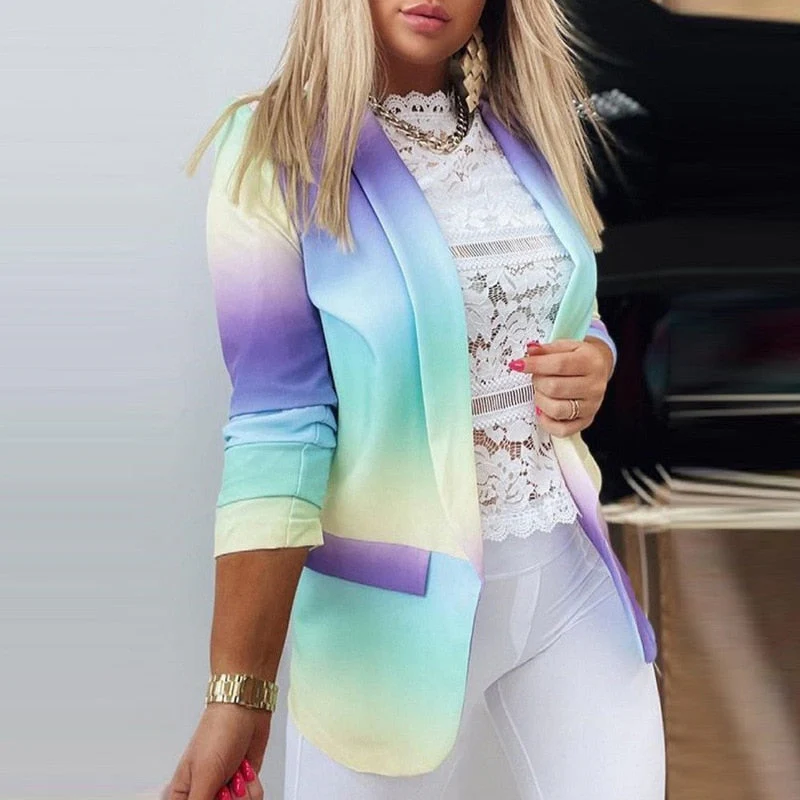 Mirla | Dam Ombre Öppen Front Blazer, Långa Ärmar, Avslappnad Passform-Eva Jonsson