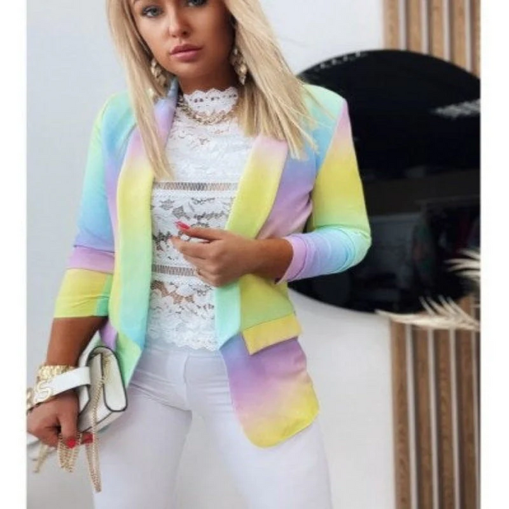 Mirla | Dam Ombre Öppen Front Blazer, Långa Ärmar, Avslappnad Passform-Eva Jonsson