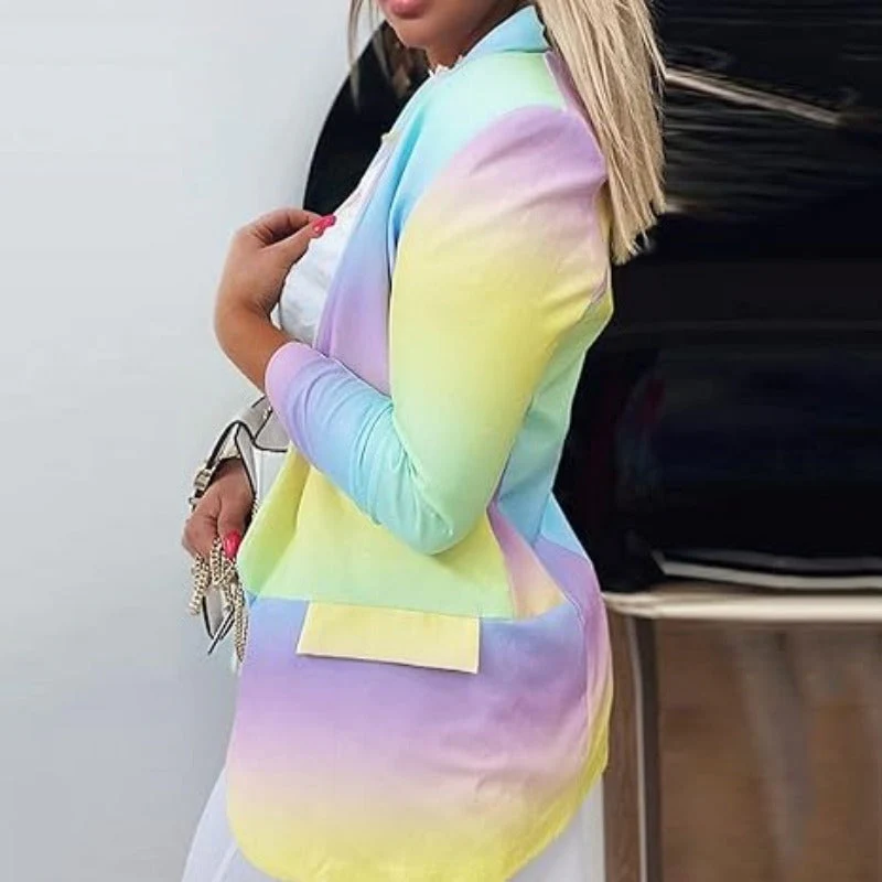 Mirla | Dam Ombre Öppen Front Blazer, Långa Ärmar, Avslappnad Passform-Eva Jonsson