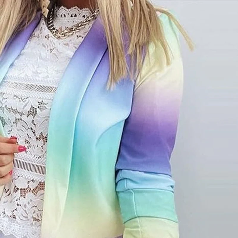 Mirla | Dam Ombre Öppen Front Blazer, Långa Ärmar, Avslappnad Passform-Eva Jonsson