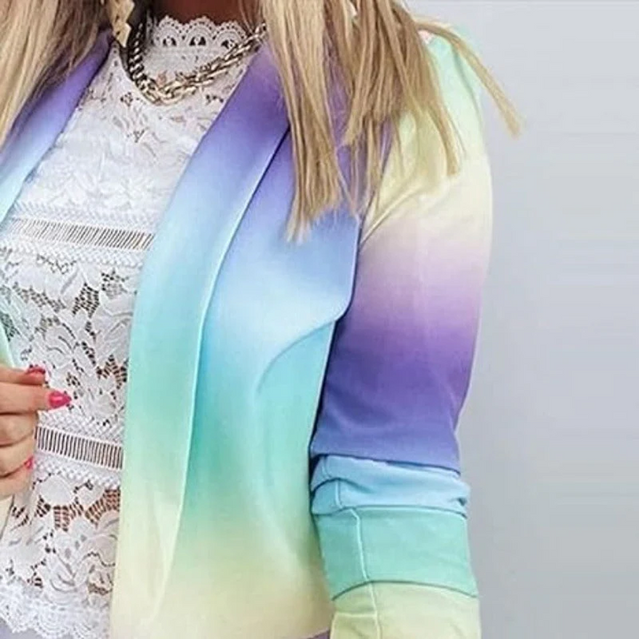 Mirla | Dam Ombre Öppen Front Blazer, Långa Ärmar, Avslappnad Passform-Eva Jonsson