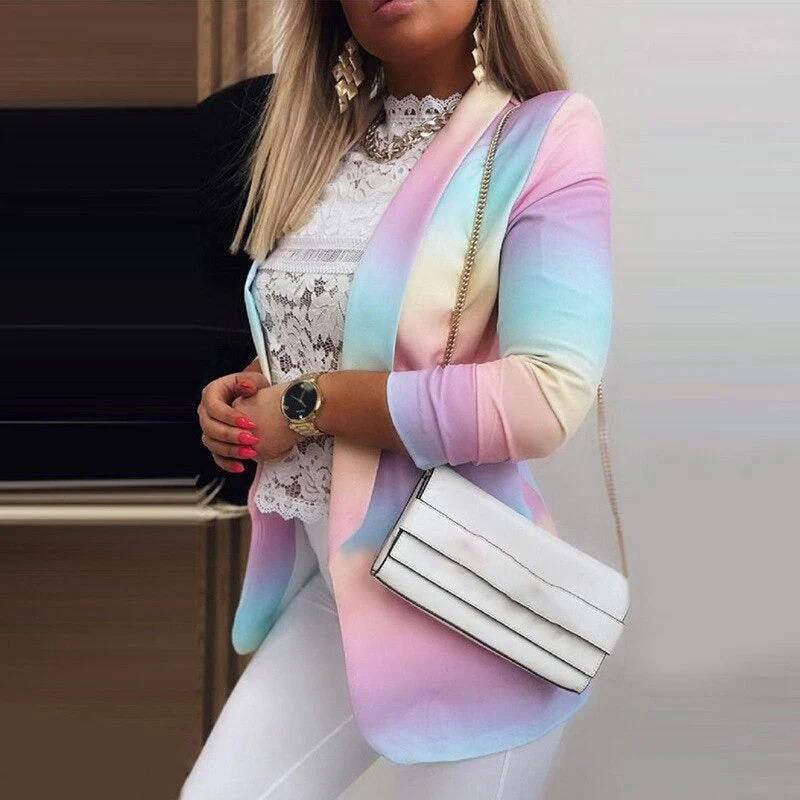 Mirla | Dam Ombre Öppen Front Blazer, Långa Ärmar, Avslappnad Passform-Eva Jonsson