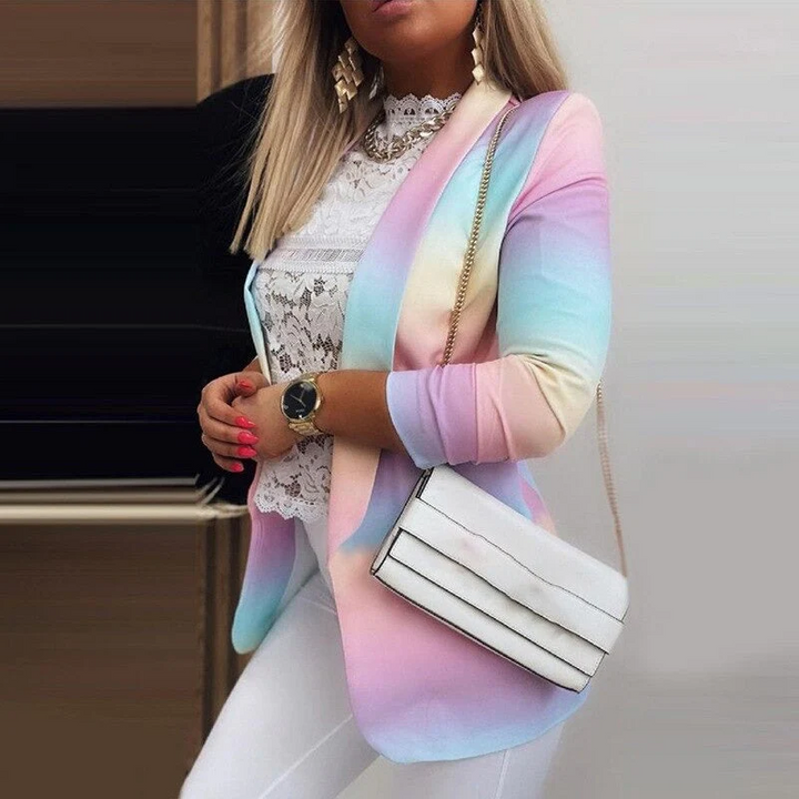 Mirla | Dam Ombre Öppen Front Blazer, Långa Ärmar, Avslappnad Passform-Eva Jonsson