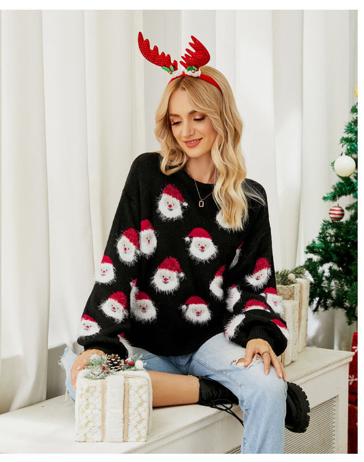 Mirla | Dam - Stickad Rundhals med Jultomte Motiv-Eva Jonsson