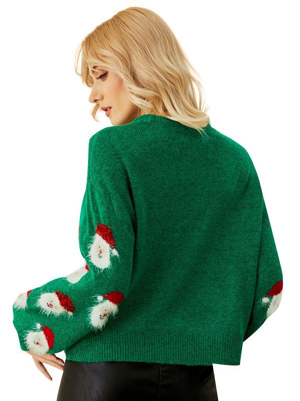 Mirla | Dam - Stickad Rundhals med Jultomte Motiv-Eva Jonsson