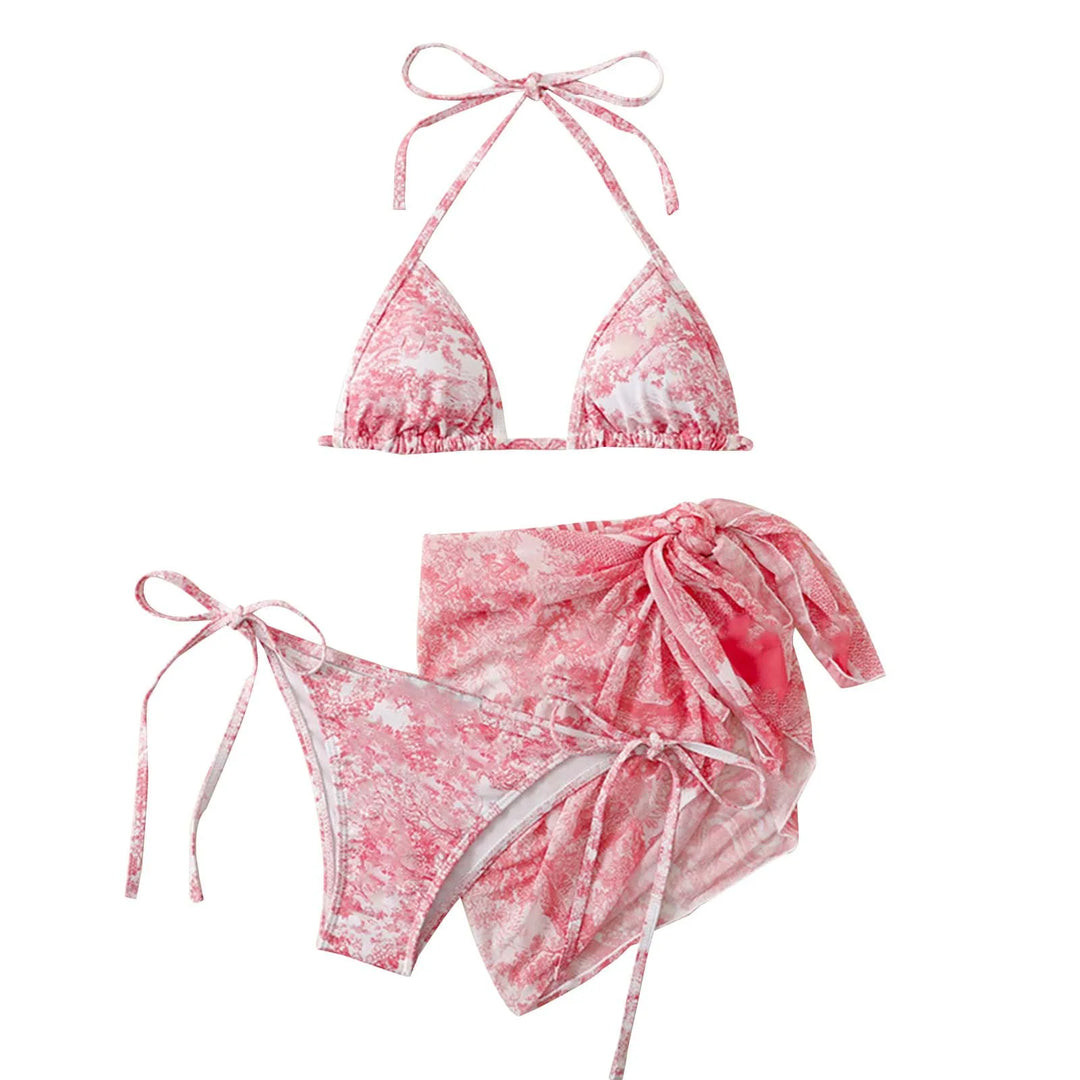 Mirla | Dam Tre Delar Badkläder Sommar Push-Up Hög Midja Bikini Set med Täckkjol Tie Dyed Simma Badkläder Strandkläder-Eva Jonsson