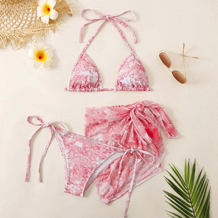 Mirla | Dam Tre Delar Badkläder Sommar Push-Up Hög Midja Bikini Set med Täckkjol Tie Dyed Simma Badkläder Strandkläder-Eva Jonsson