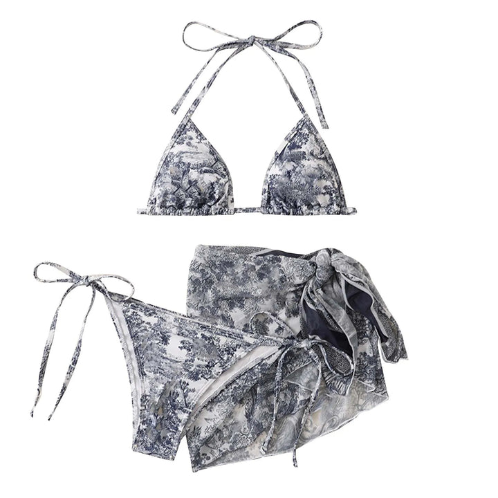 Mirla | Dam Tre Delar Badkläder Sommar Push-Up Hög Midja Bikini Set med Täckkjol Tie Dyed Simma Badkläder Strandkläder-Eva Jonsson