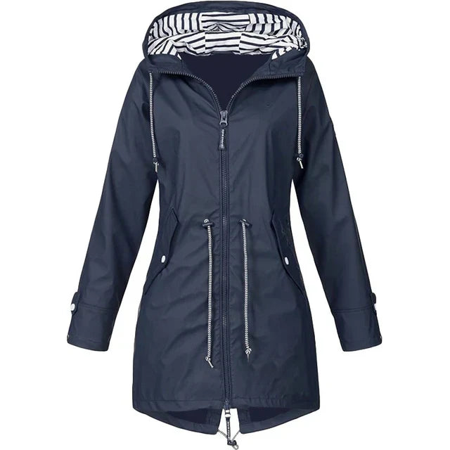 Mirla | Dam Vattentät Hoodie-Trenchcoat med midjeband, dragkedja och ytterfickor-Eva Jonsson