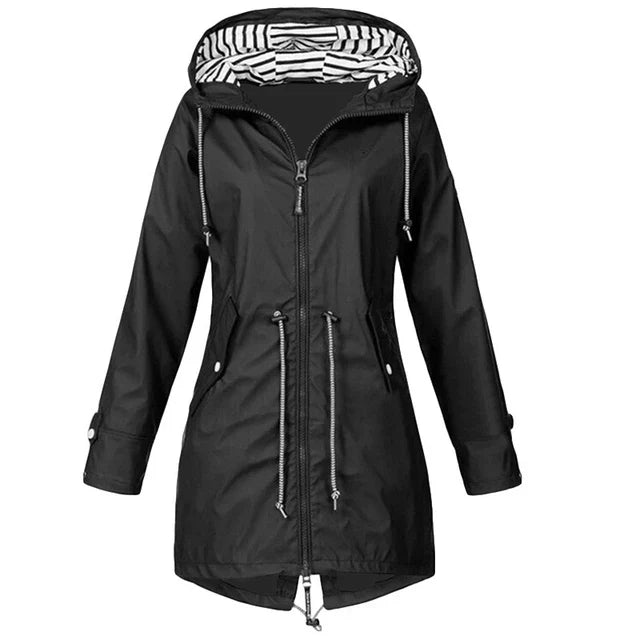 Mirla | Dam Vattentät Hoodie-Trenchcoat med midjeband, dragkedja och ytterfickor-Eva Jonsson