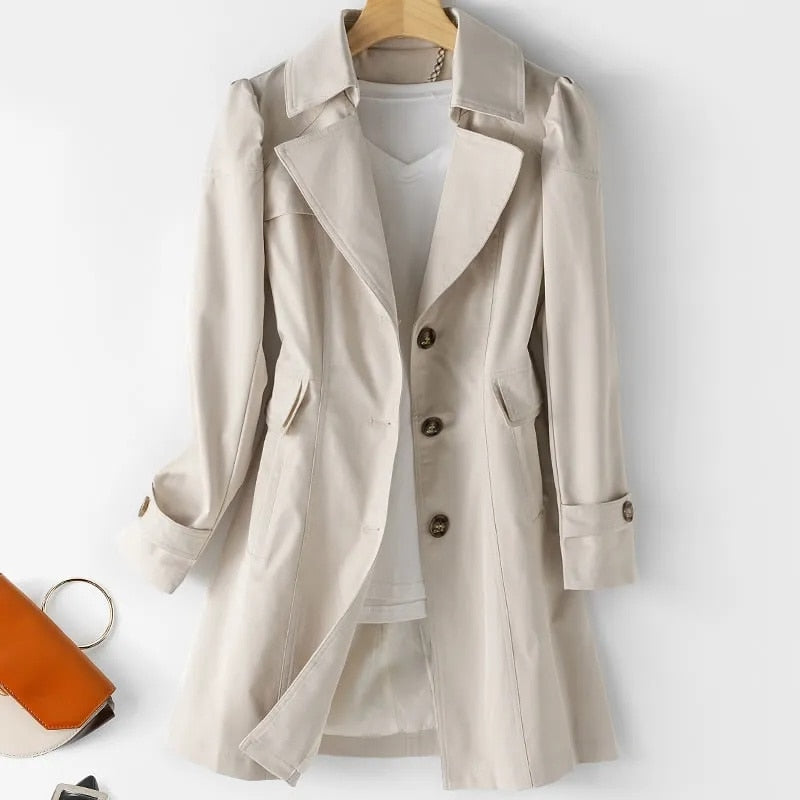 Mirla | Damernas trenchcoat Höst 2023 Trend Enradig Medellång trenchcoat för kvinnor-Eva Jonsson