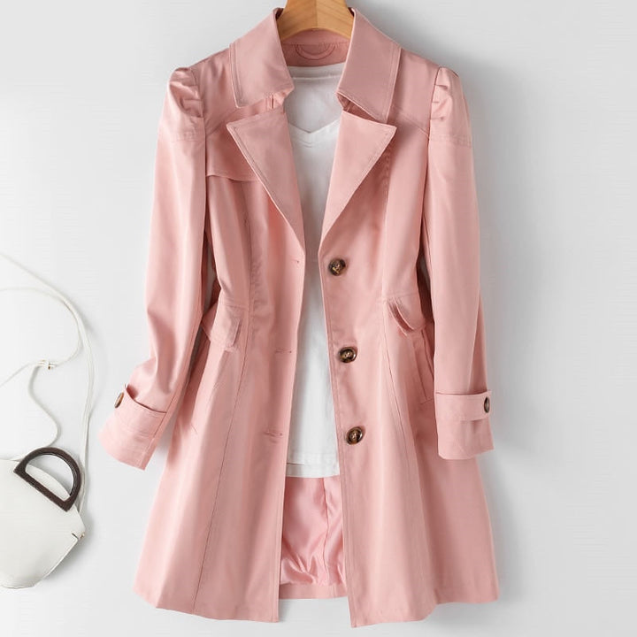 Mirla | Damernas trenchcoat Höst 2023 Trend Enradig Medellång trenchcoat för kvinnor-Eva Jonsson