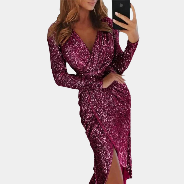 Mirla | Damms Paillettklänning med Slits Framåt-Eva Jonsson