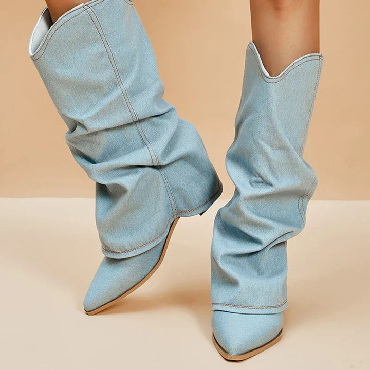 Mirla | Denim Knähöga Stövlar-Eva Jonsson