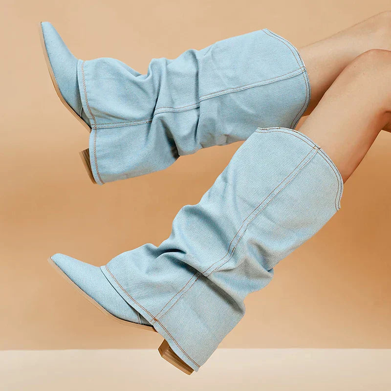 Mirla | Denim Knähöga Stövlar-Eva Jonsson