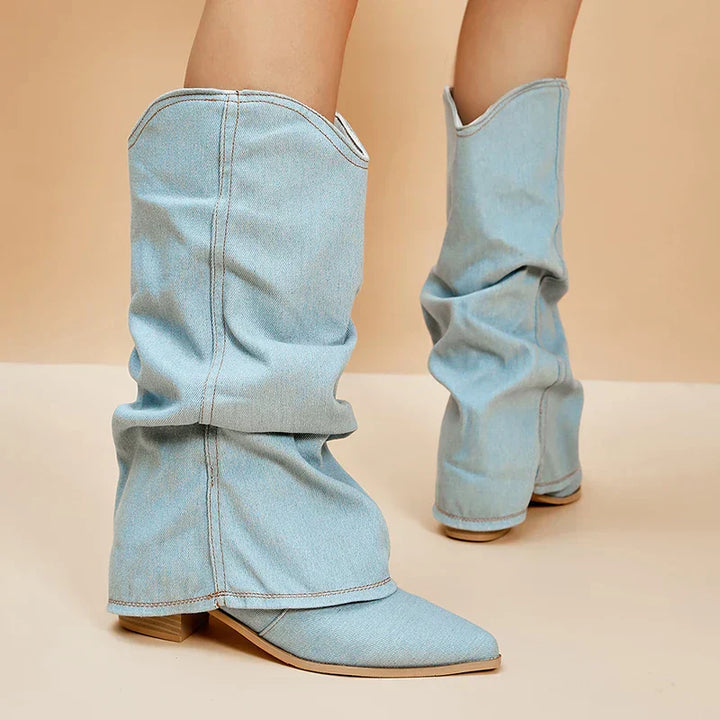 Mirla | Denim Knähöga Stövlar-Eva Jonsson