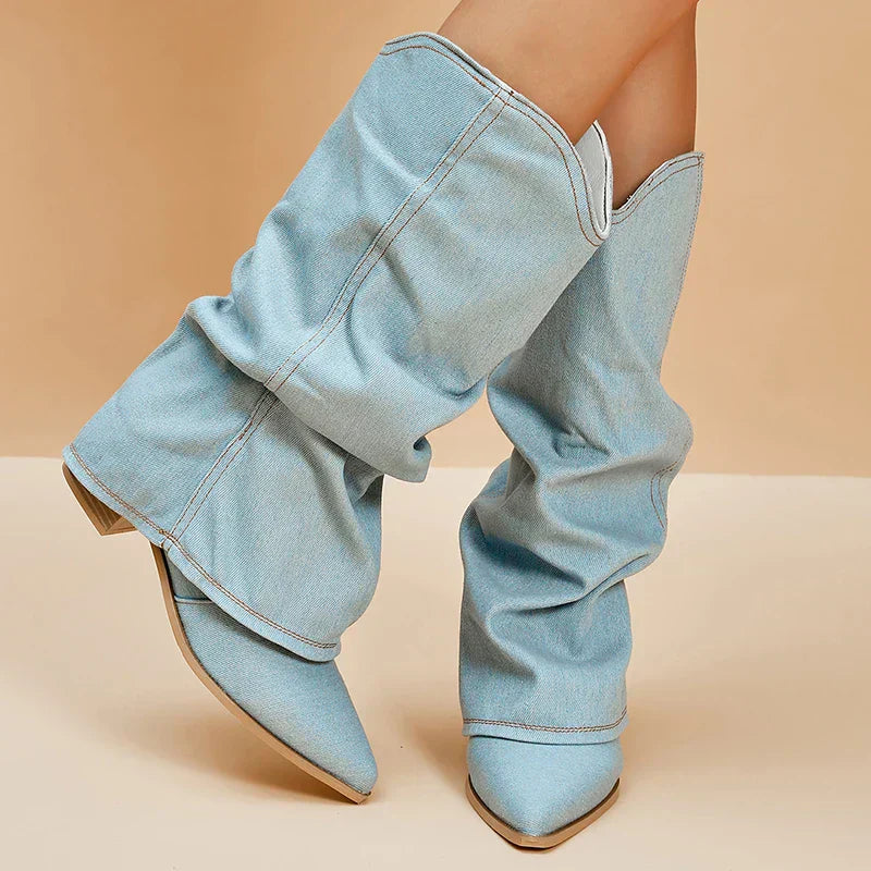 Mirla | Denim Knähöga Stövlar-Eva Jonsson