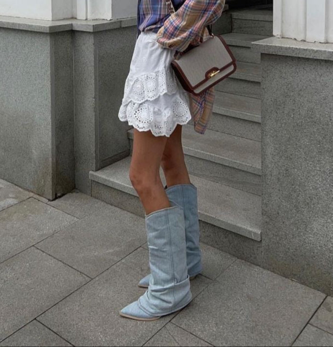 Mirla | Denim Knähöga Stövlar-Eva Jonsson