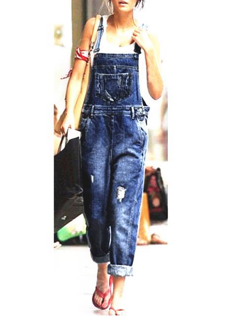 Mirla | Denim Långa lösa enkla overaller-Eva Jonsson
