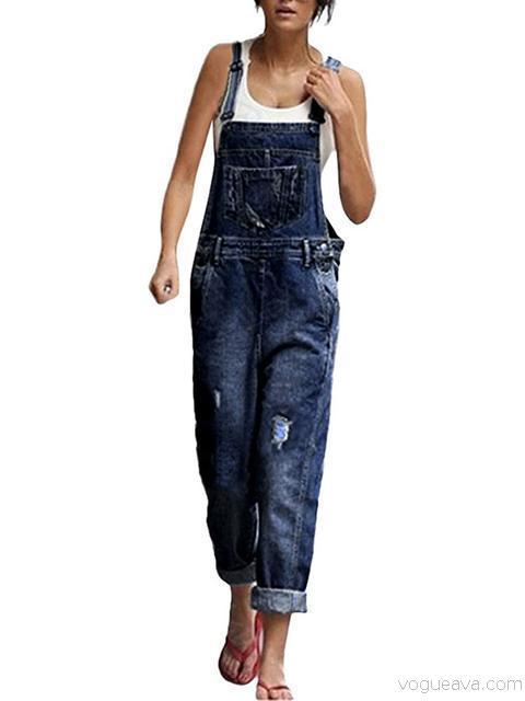 Mirla | Denim Långa lösa enkla overaller-Eva Jonsson