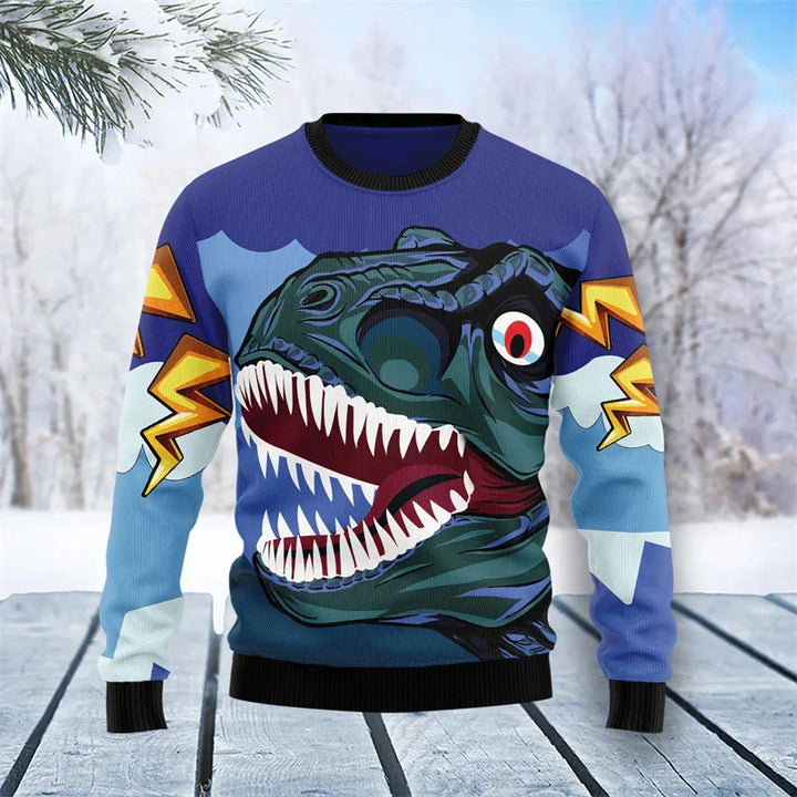 Mirla | Dinosaur Jultröja - Rolig & Bekväm Herrtröja med 3D Tryck För Högtiderna-Eva Jonsson