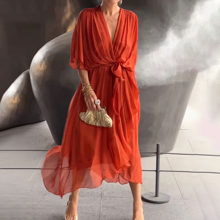 Mirla | Elegant Flow V-ringad Klänning-Eva Jonsson