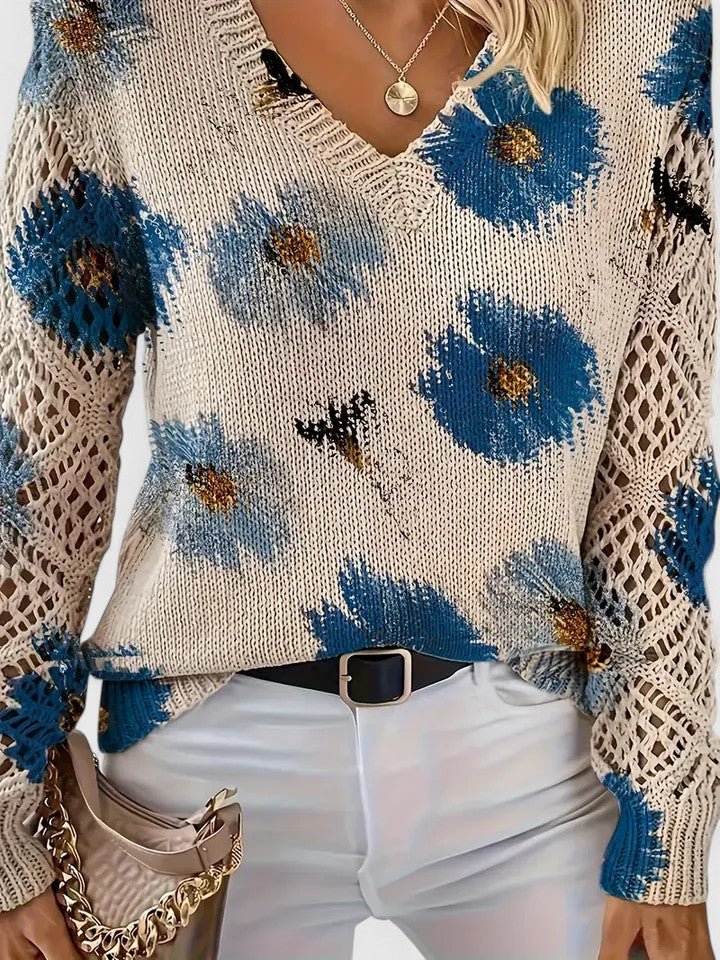Mirla | Elegant Jumper med Blommönster-Eva Jonsson