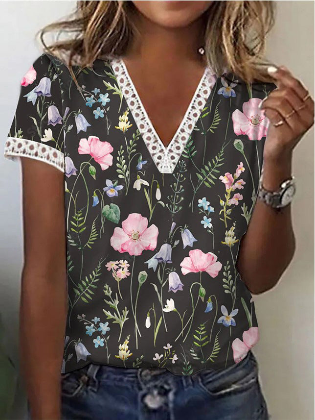 Mirla | Elegant T-shirt med korta ärmar och V-halstryck för damer-Eva Jonsson