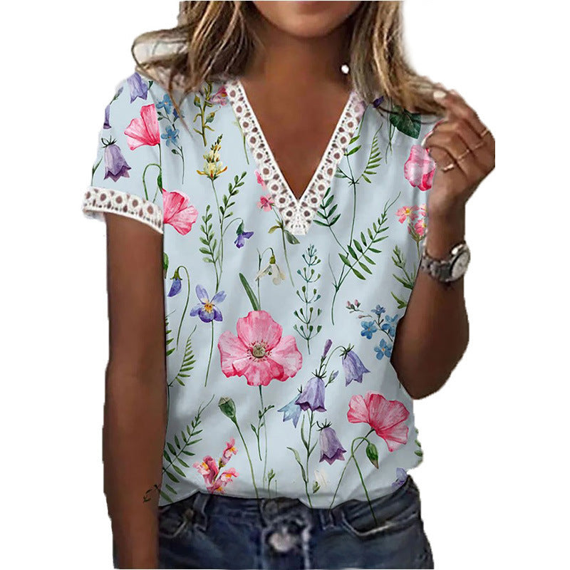 Mirla | Elegant T-shirt med korta ärmar och V-halstryck för damer-Eva Jonsson