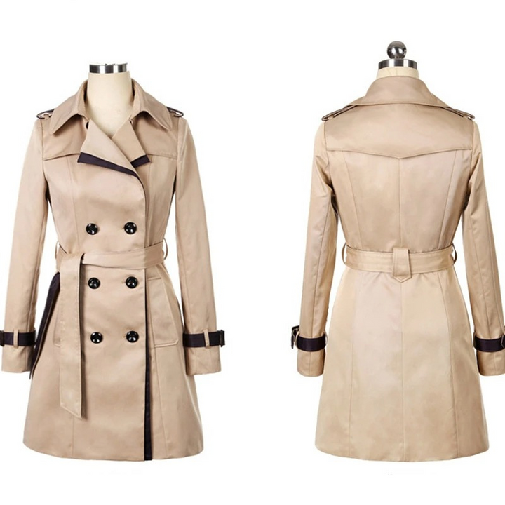 Mirla | Elegant trenchcoat dam dubbelknäppt, figursydd, medellång-Eva Jonsson