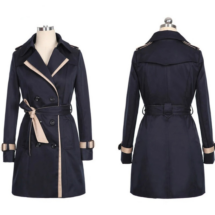 Mirla | Elegant trenchcoat dam dubbelknäppt, figursydd, medellång-Eva Jonsson