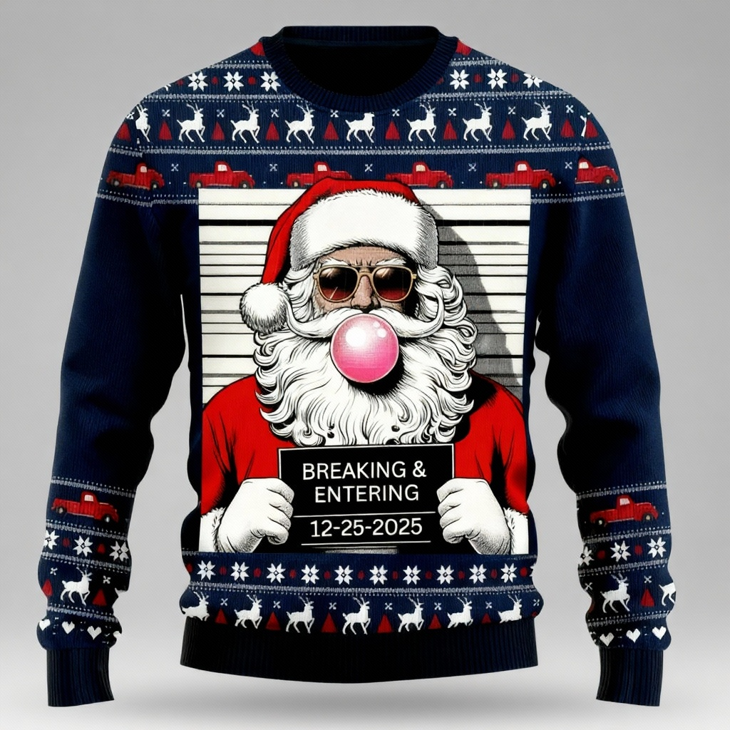 Eva Jonsson | Enligt Stolz & Oöverskådlig: Rolig Santa Print Ful Jultröja-Eva Jonsson