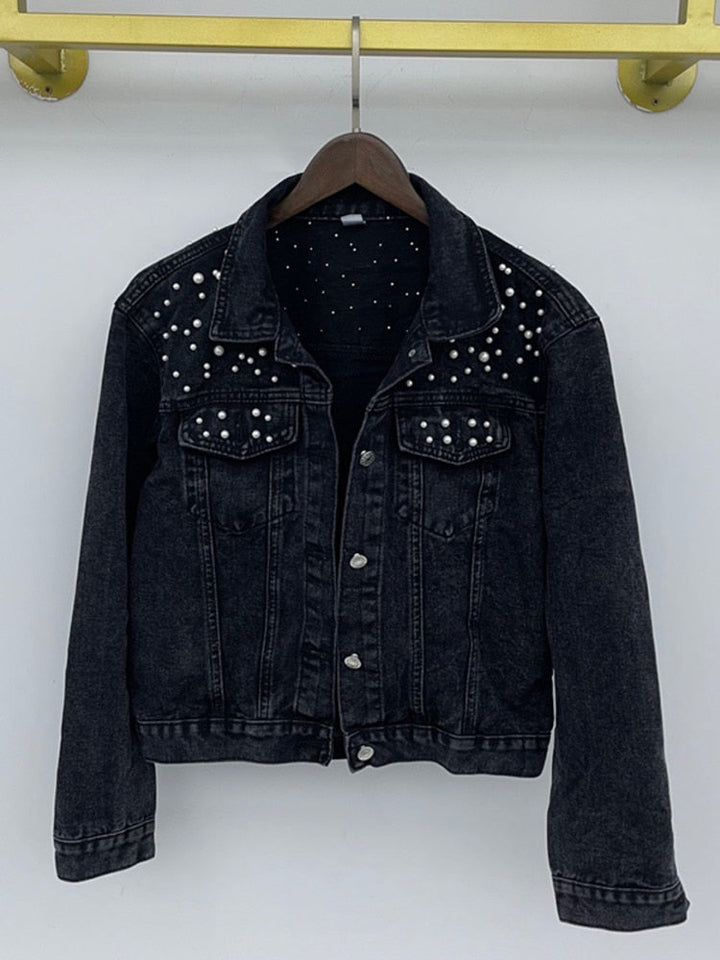 Mirla | Exklusiv Lina Jeansjacka Denim-favorit med stilfull pärldekoration-Eva Jonsson