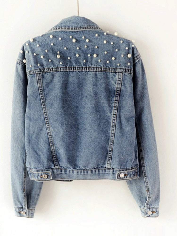 Mirla | Exklusiv Lina Jeansjacka Denim-favorit med stilfull pärldekoration-Eva Jonsson