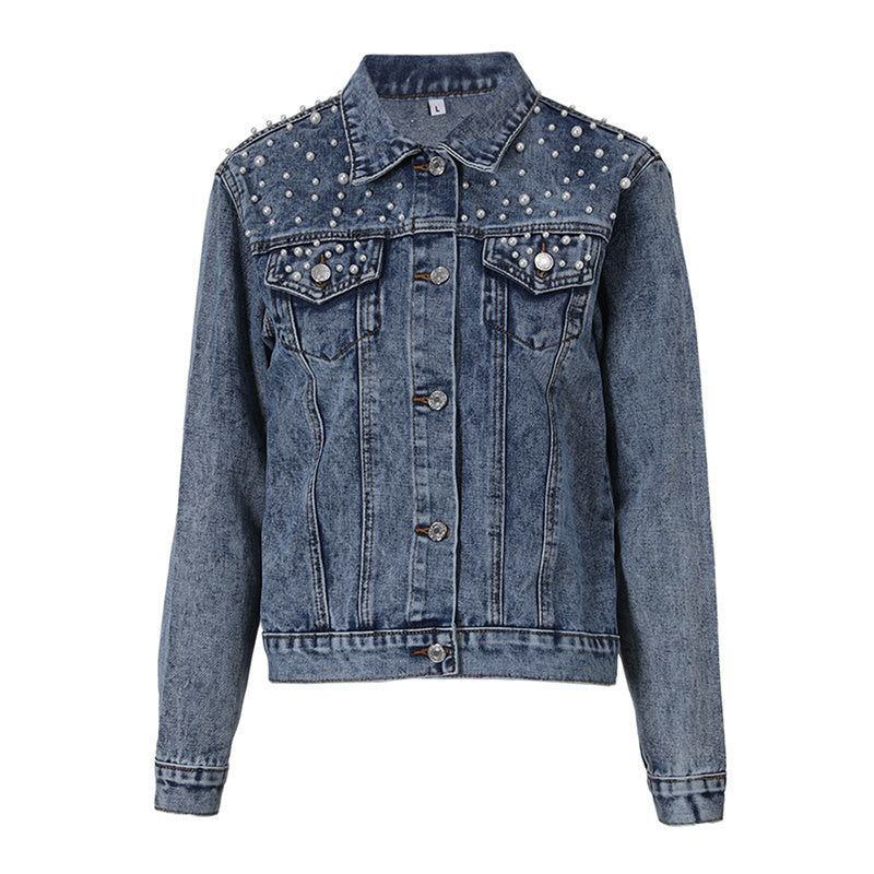 Mirla | Exklusiv Lina Jeansjacka Denim-favorit med stilfull pärldekoration-Eva Jonsson