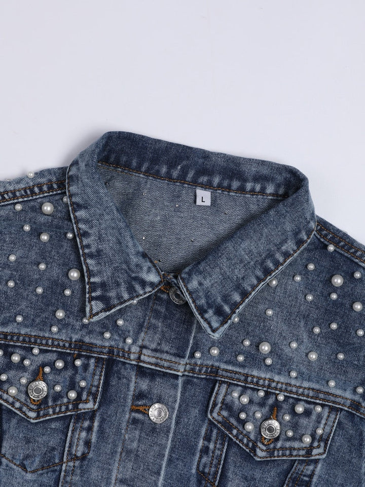 Mirla | Exklusiv Lina Jeansjacka Denim-favorit med stilfull pärldekoration-Eva Jonsson